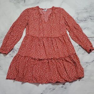 Rails Everly Carmine Daisies Long Sleeve Tiered Skirt Dress